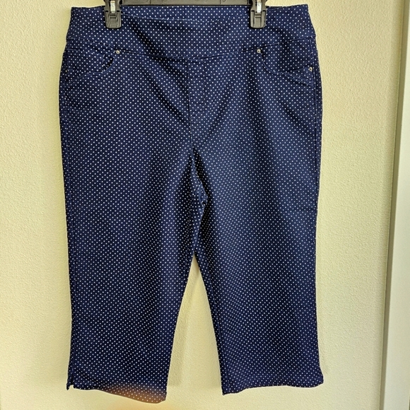 Greater N.W. Indigo. Stretch Capri Navy Polka Dot Size 14 - Picture 1 of 7